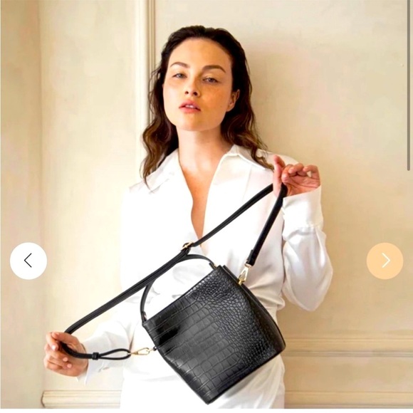 AOTA Handbags - Aota Elena Bucket Bag Black Vegan Leather Crocodile Embossed-Crossbody Strap-NWT